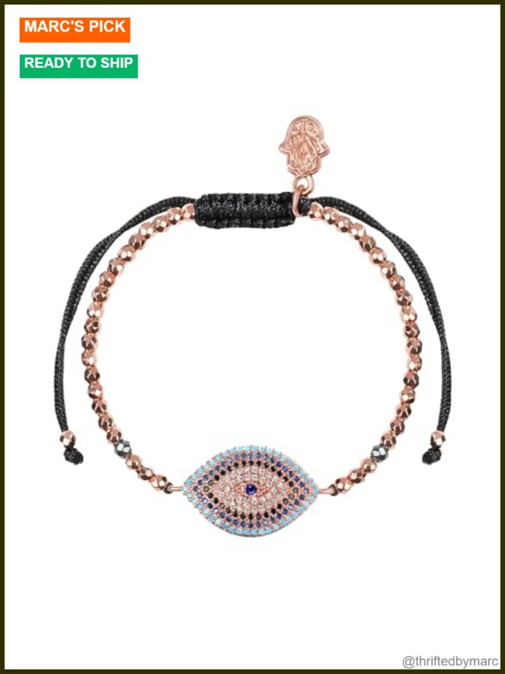 Genuine Hematite Evil Eye Protection Bracelet, 5.5 inch
